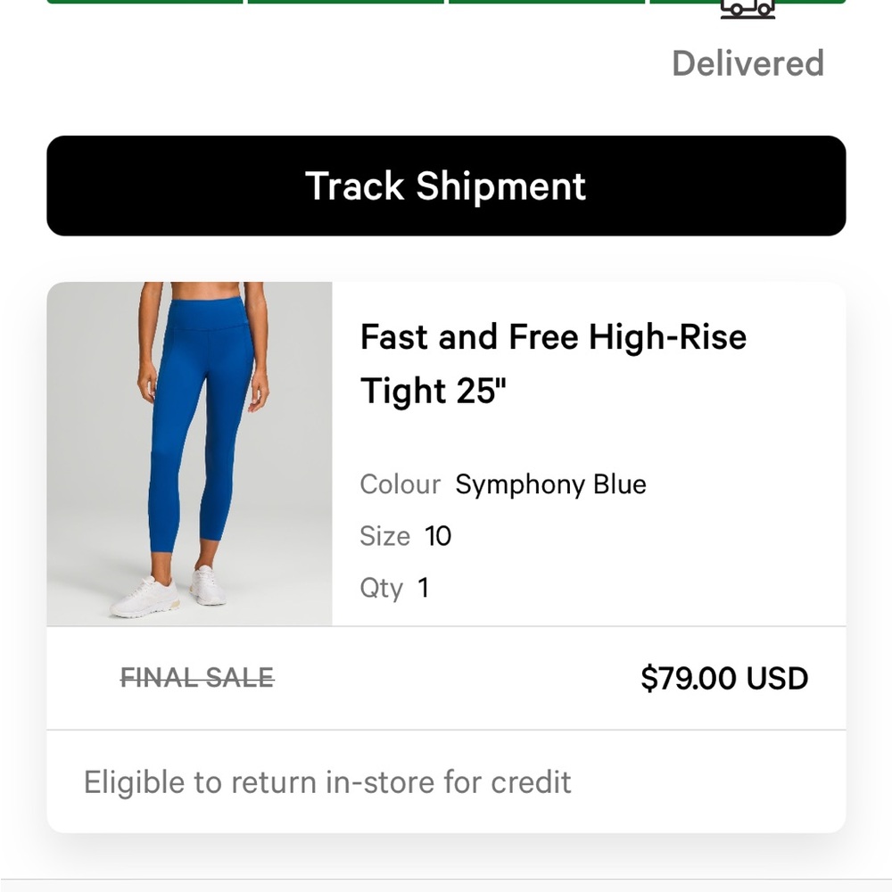 Lululemon Fast and Free Symphony Blue size 10